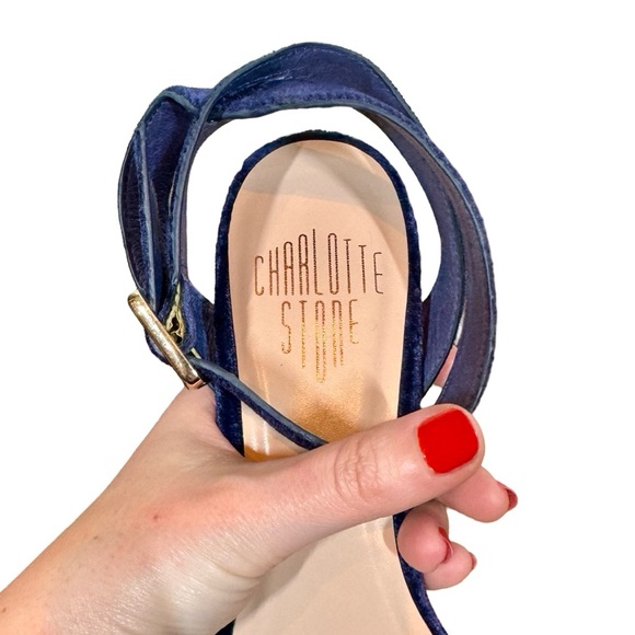 Charlotte Stone Samia Velvet Ankle Strap Heels in Royal Blue Anthropologie - Picture 7 of 9